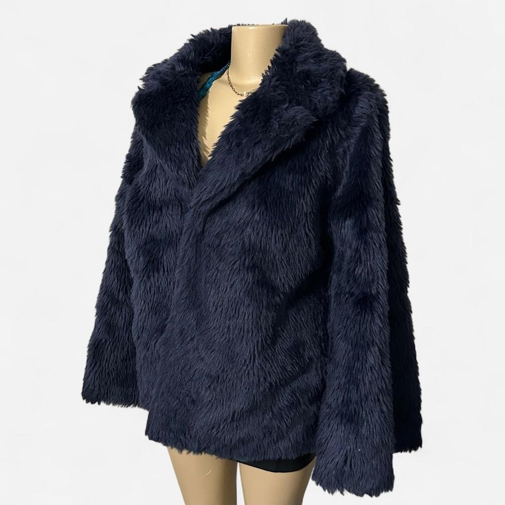 SUZANNE BETRO Womens Large Blue Faux Fur Jacket